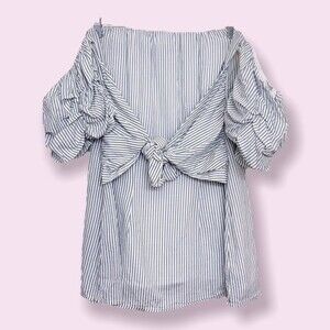 Lovers + Friends Coastal Blouse White Blue Off The Shoulder Ruffled Top Size XS